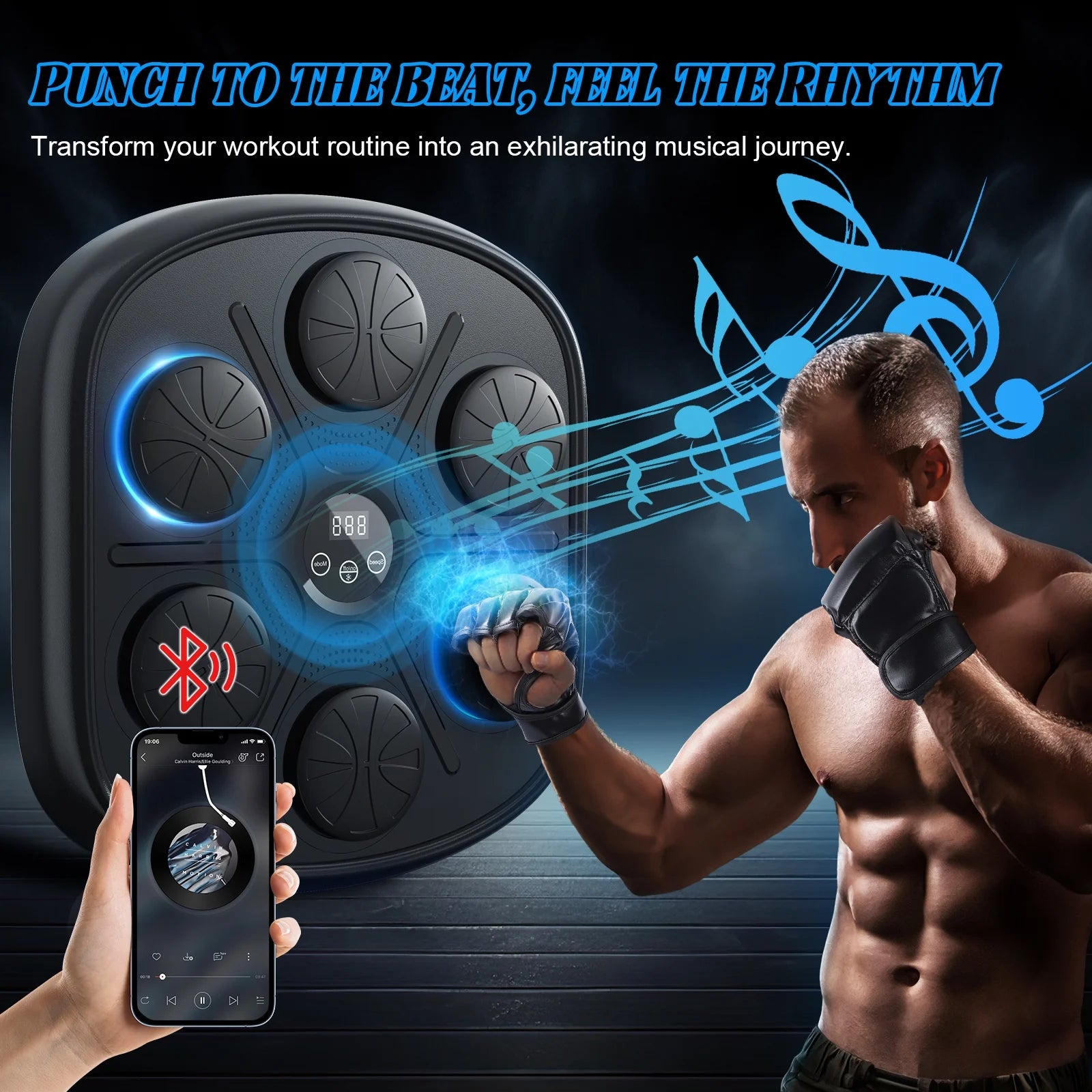 Upgraded Adult Smart Music Boxing Machine, Boxing Music Fitness Machine with Smart Display and Boxing Gloves, Smart Boxing Machine Wall-Mounted Music for Home and Gym (Black)